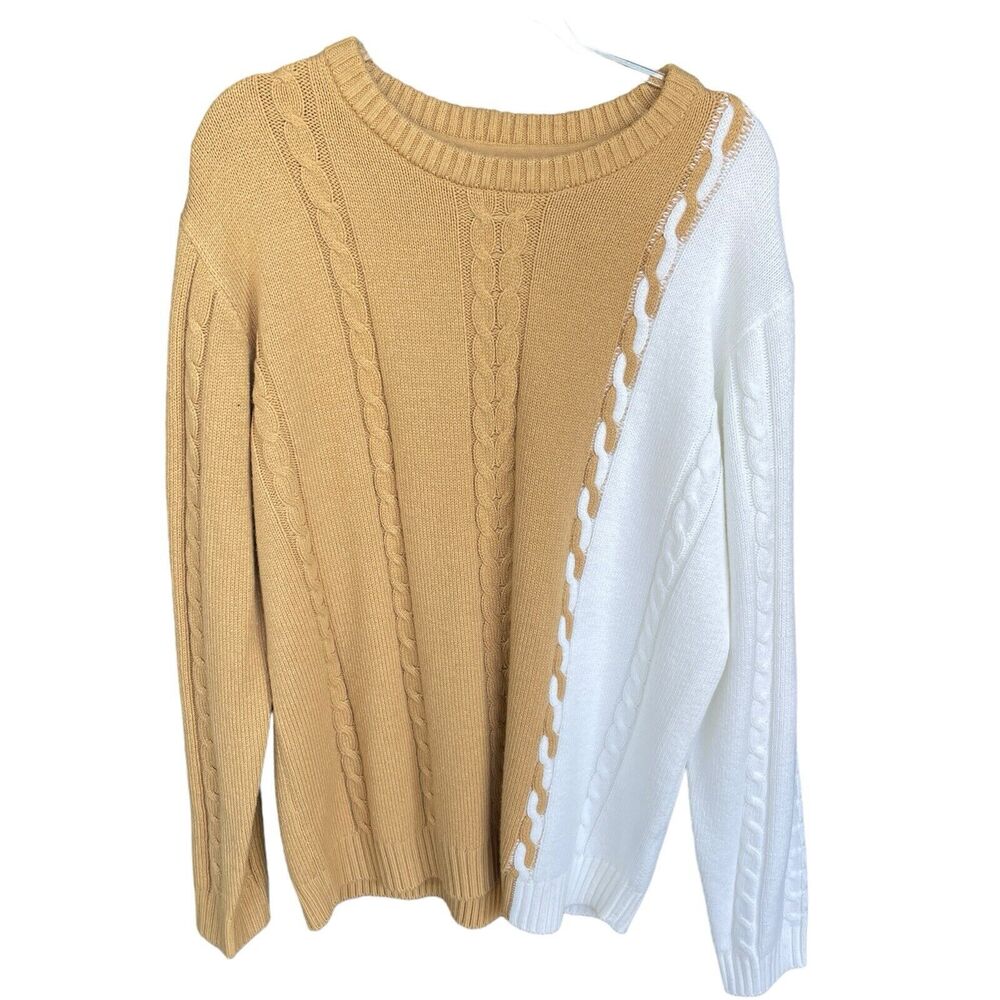 Novamen Cody Sweater Mens Extra Large XL Brown White Cable Knit Pullover